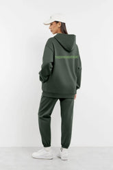 Oversized Tonal Back Print Hoodie - Charcoal Green